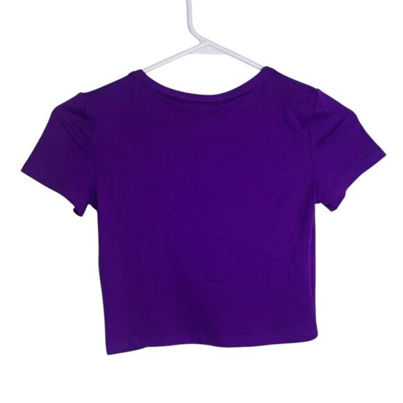 Women's Short Sleeve Roundneck Crop Top: Dahlia (Purple) - Picture 4 of 4